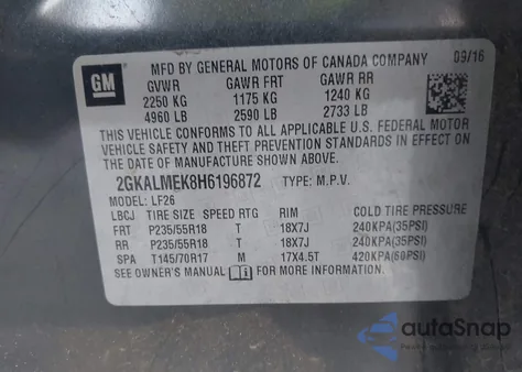 2017 GMC Terrain Sle-1 from USA, damaged, VIN 2GKALMEK8H6196872
